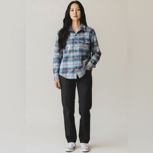 Patagonia Organic Cotton Plaid Flannel Shirt Womens Small Blue Button Up